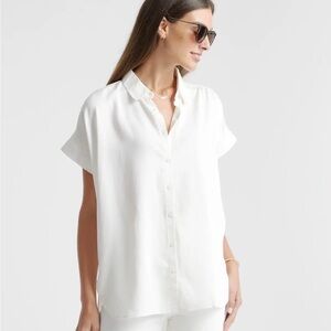 Quince Women’s White Short-Sleeve Camp shirt Blouse small